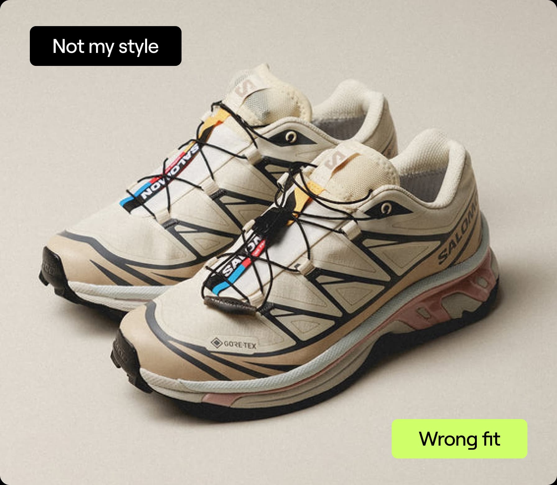 Product shoes with return reason tags